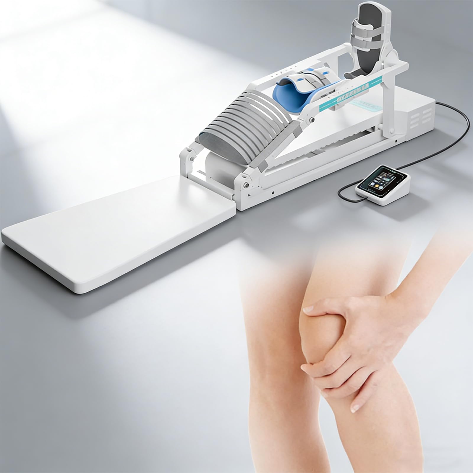 Macchina CPM per Riabilitazione del Ginocchio, Allunga Gambe Regolabile 0-140°, Terapia a Movimento Reciproco per Recupero Post-Operatorio, Alleviamento della Rigidità ed Esercizio a Casa white