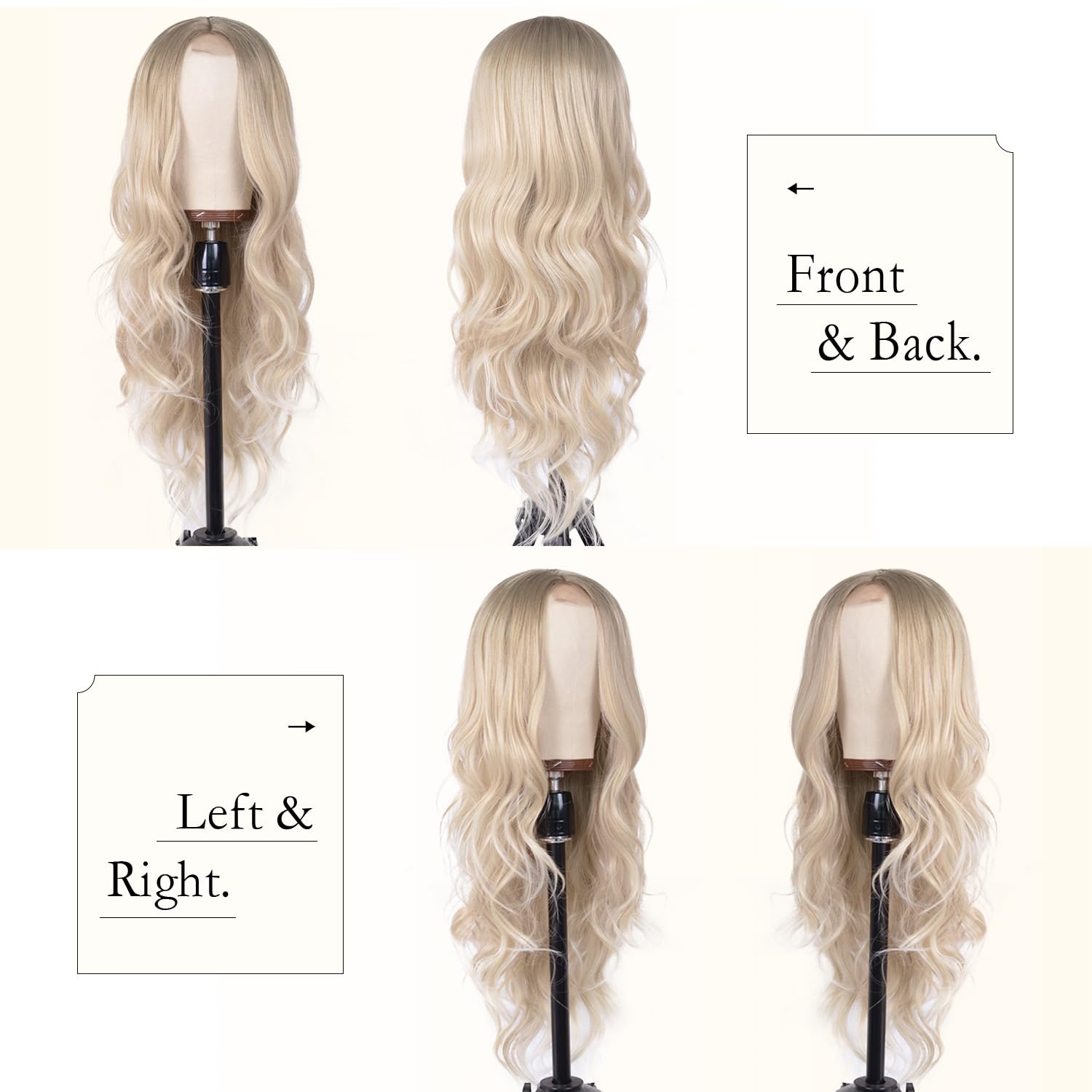 Long Ash Blonde Wig for Women 26 Inch Long Wavy wig Middle Part Natural Looking Synthetic Heat Resistant Wigs with Dark Roots Balayage Culry Wig for Cosplay Halloween Daily Use