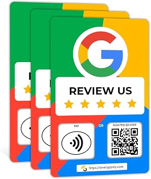 English Google Review Card - Instant Review by Tap - Works with All Phones - NFC & QR Smart Tap Reusable - Increase Business Reviews 3 Google Card Pack