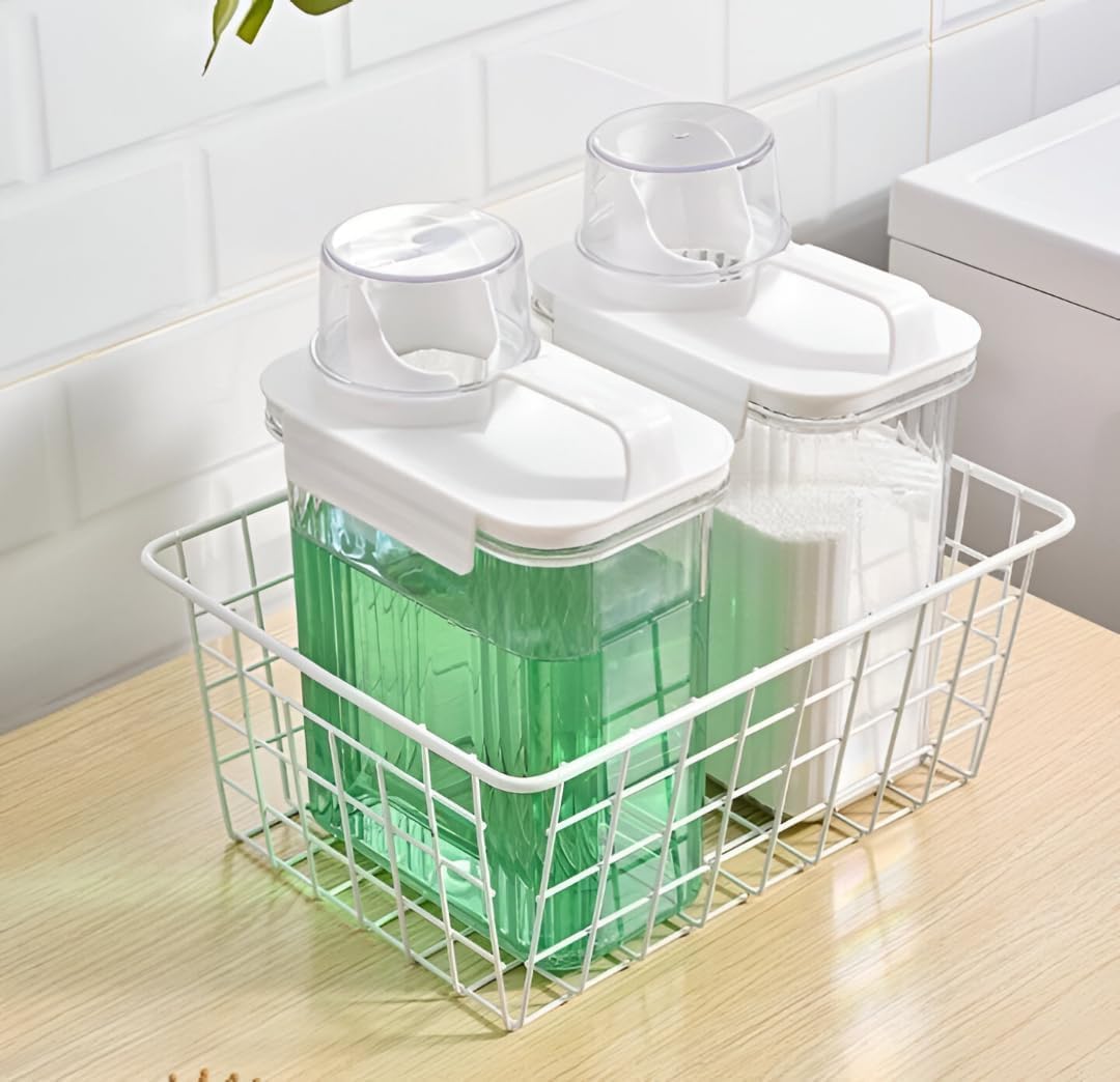 Laundry Detergent Dispenser 1800 ml with Measuring Cup & Handle - Clear Airtight Storage Container for Liquid Detergent, Washing Powder, Fabric Softener, Kitchen Grain (1 pcs)-image-39