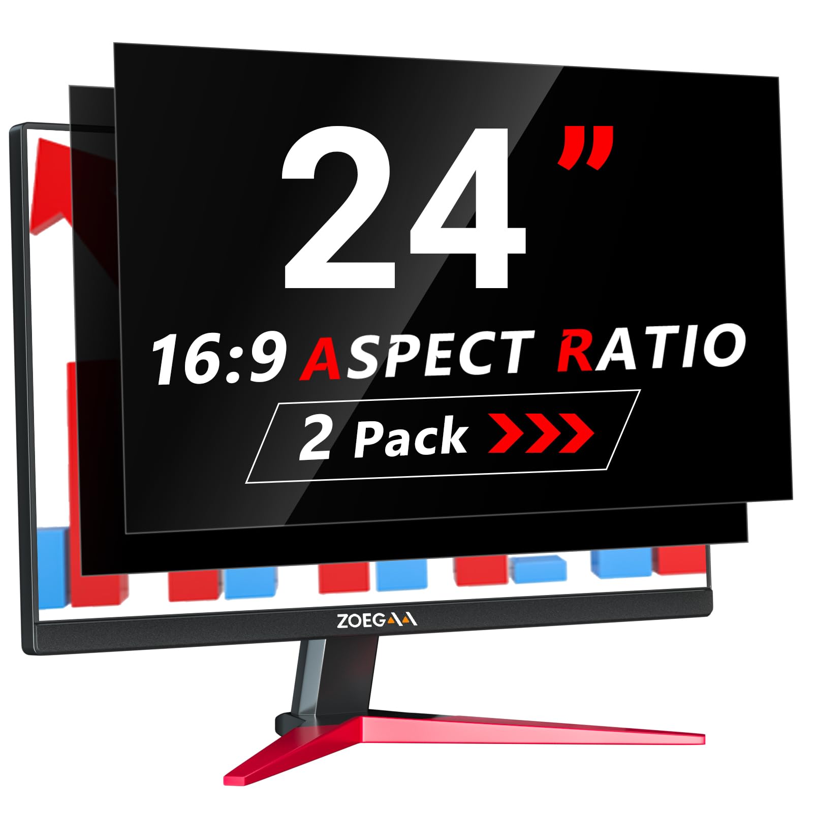 ZOEGAA 2 Stück Blickschutzfilter 24 Zoll Monitor 16:9 Entwickelt und Produziert Fabrik, Abnehmbar Sichtschutzfolie und Anti-Blaulicht Blickschutzfolie für HP Dell Acer Asus Samsung Lenovo