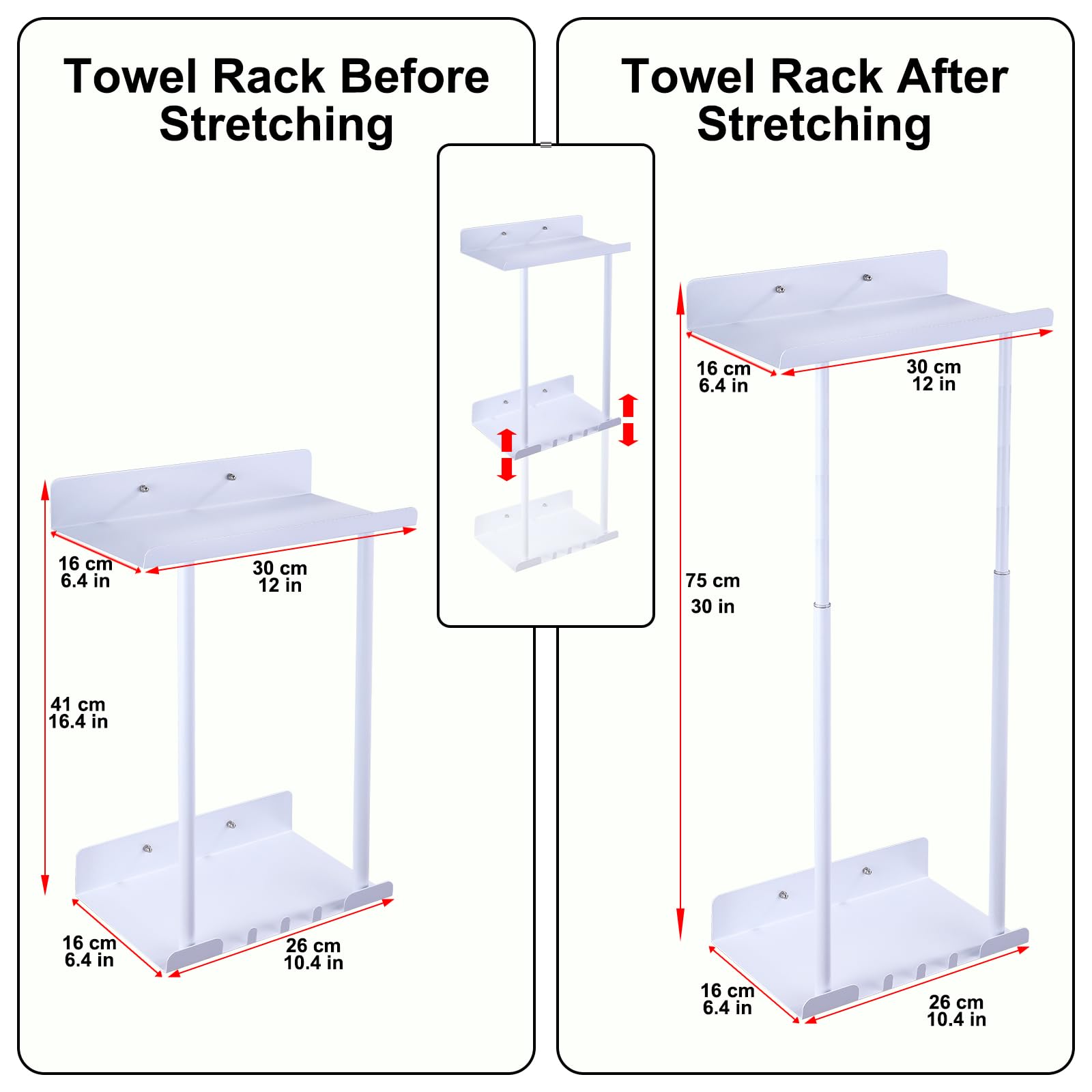 Toalleros De Baño Sin Taladro Adhesivo Toallero De Pared Toalleros Retráctil 41-75CM Toallero Barra con Ganchos (Blanco)