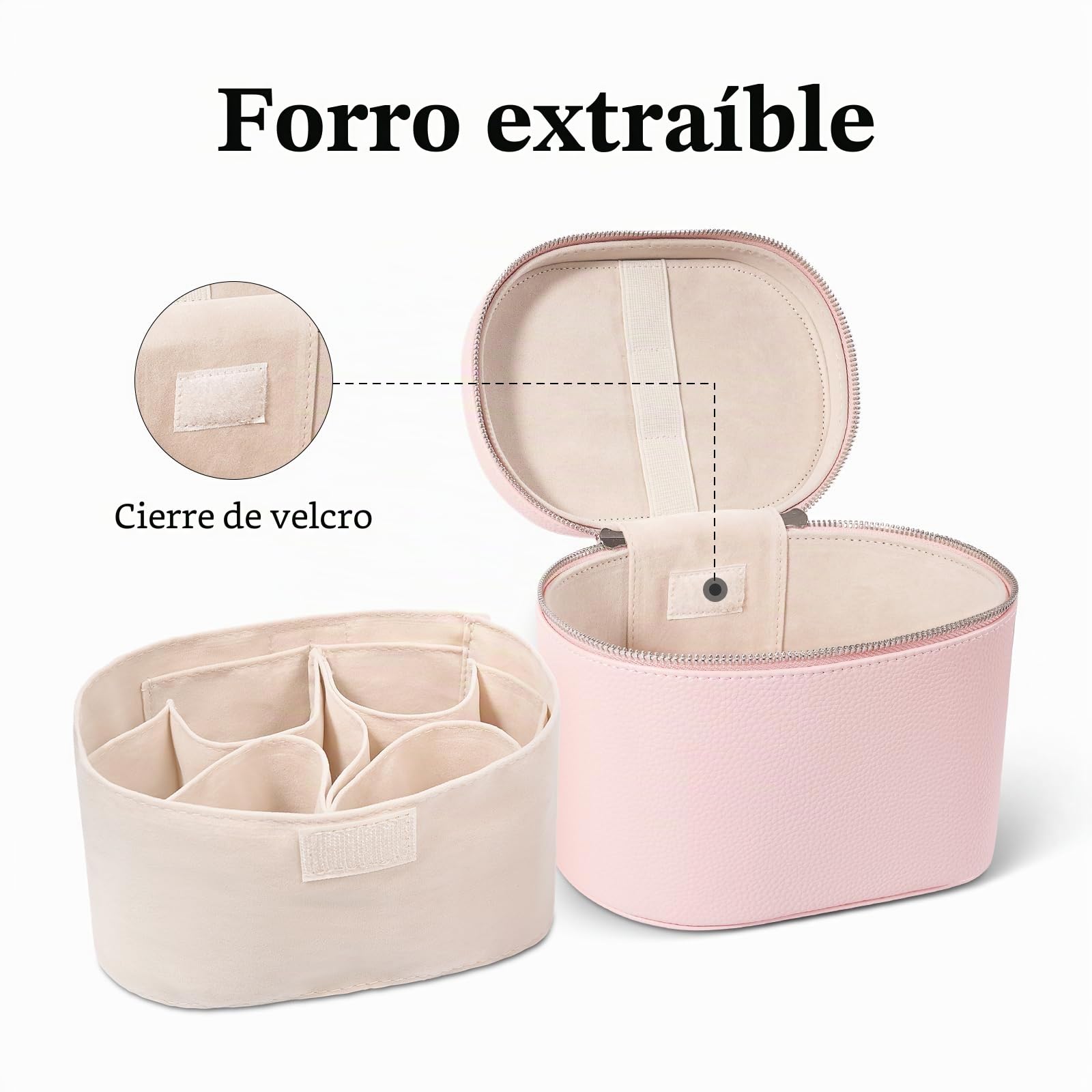 Bolsa de cosméticos para mujer, bolsa de maquillaje para mujeres, estuche de cosméticos de viaje de cuero rígido, neceser de maquillaje, bolsa de maquillaje de viaje con compartimentos y asa, Rosa