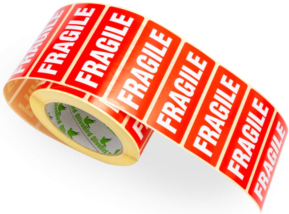 1000 x Fragile Autocollants 90 x 35 mm Rouleau Avec Texte Sur étiquette Fragile (Lot de 2)