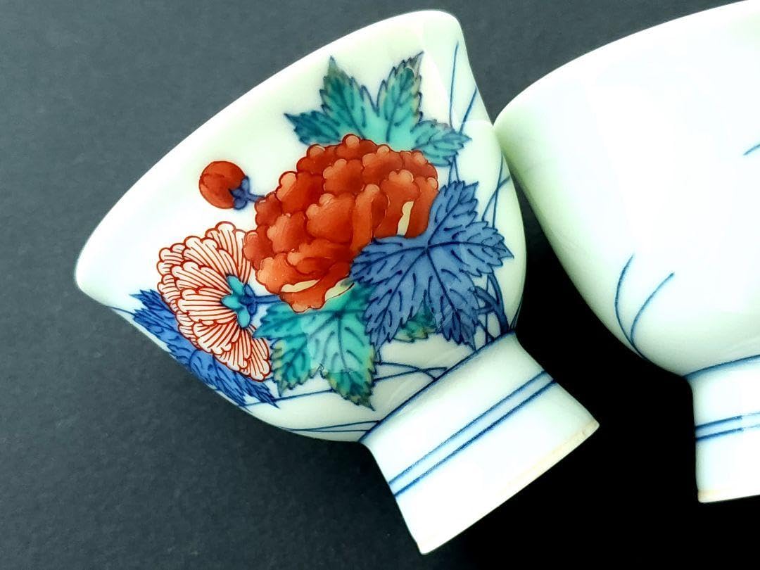 人間国宝 十三代 今泉 今右衛門  錦芙蓉絵 煎茶碗 五客 共箱 /栞 人間国宝 十三代 今泉 今右衛門 錦芙蓉絵 煎茶碗 五客