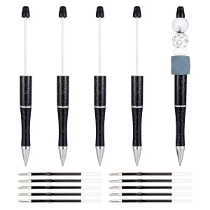 Craftdady Black Beadable Pens 5Pcs Plastic Bead Ballpoint Pens with Pen Refills Shaft Black Ink Bead Pens DIY