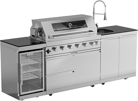 Outdoor Kitchen Island Grill with Refrigerator & Rotisserie