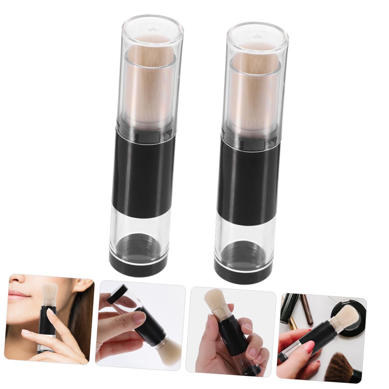 Toyvian Pennello Applicatore per Fondotinta in Polvere e Cipria Set da 2 Pennelli Cosmetici da Viaggio con Flacone Ricaricabile Testina Pulibile per Trucco Viso e Fard Controllo