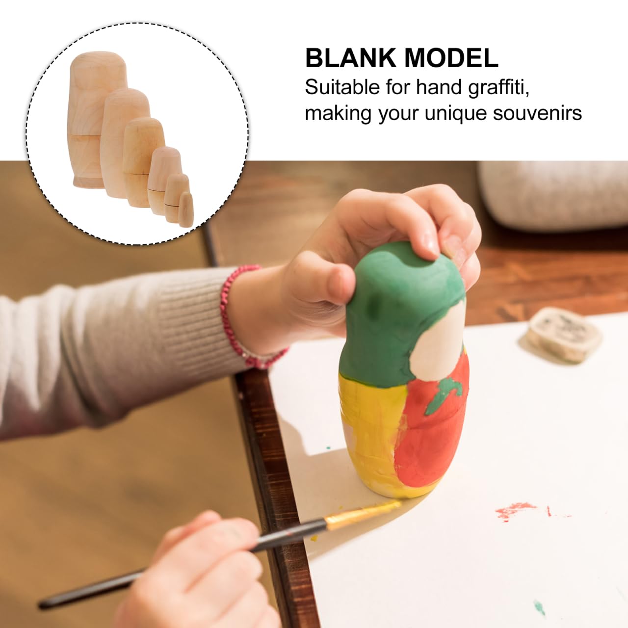 VANZACK Ensemble De PoupéE Vierge en Bois À Peindre Kit DIY Matriochka Semi-Fini pour Artisanat CréAtif Et Cadeau Personnalisé 14.5X7X7 Cm