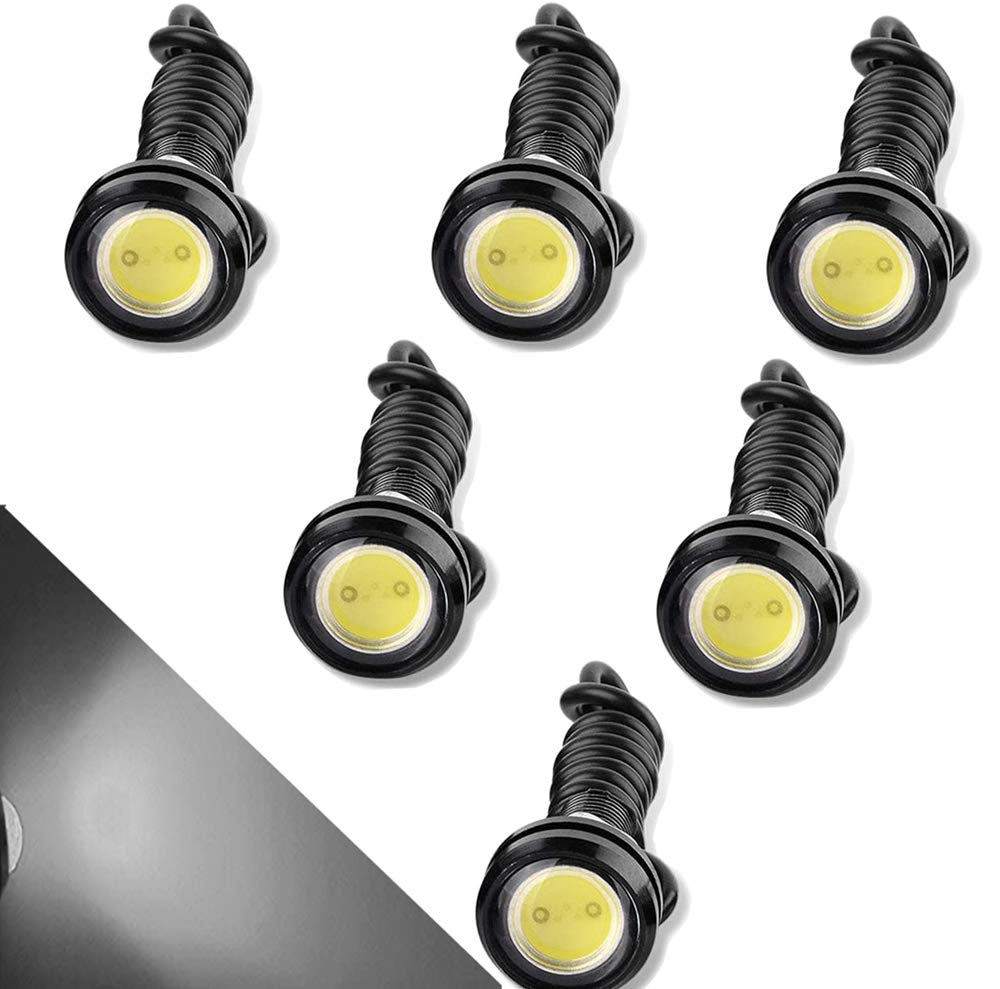 CTRICALVER High Power 18mm 9W Eagle Eye LED Light,Car Motorcycle DRL Daytime Running Light Fog Lamp Reversing Light Marker Light 12V Waterproof(white，6PCS)