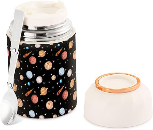 MCHIVER Space Planets Food Jar with Spoon Stainless Steel Vacuum Insulated Food Container 17 oz Food Thermos for Adults