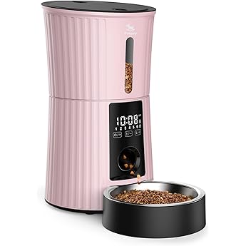Automatic Cat Feeders - 4L Pet Dry Food Dispenser for Cats and Small Medium Dogs 6 Meals with Desiccant Bag Dual Power Supply 10S Voice Recorder