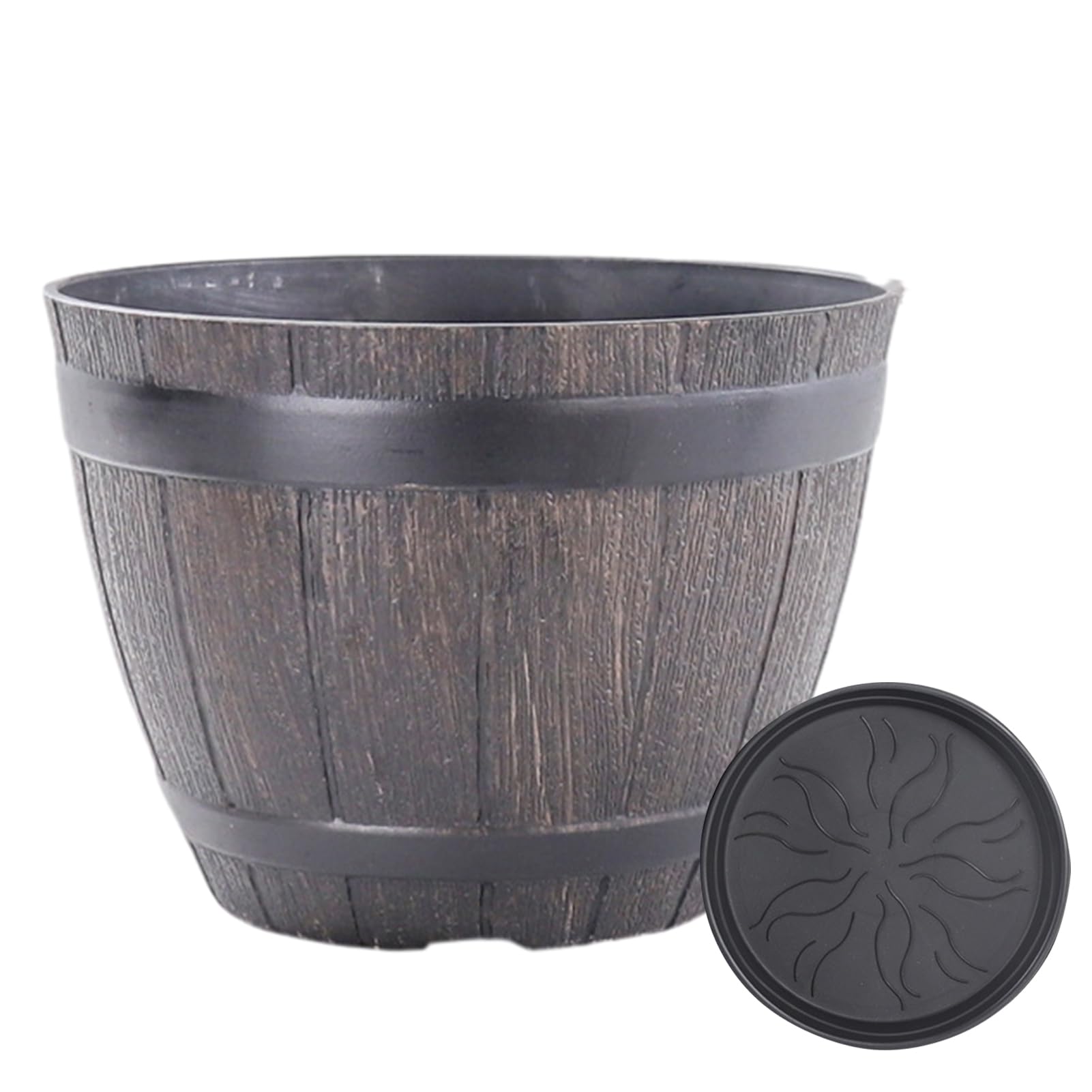 Flowerpot with Built-In Drainage System Rustic Style Garden Container Entryway Decorative Planter Barrel Flowers Herbs Vegetables