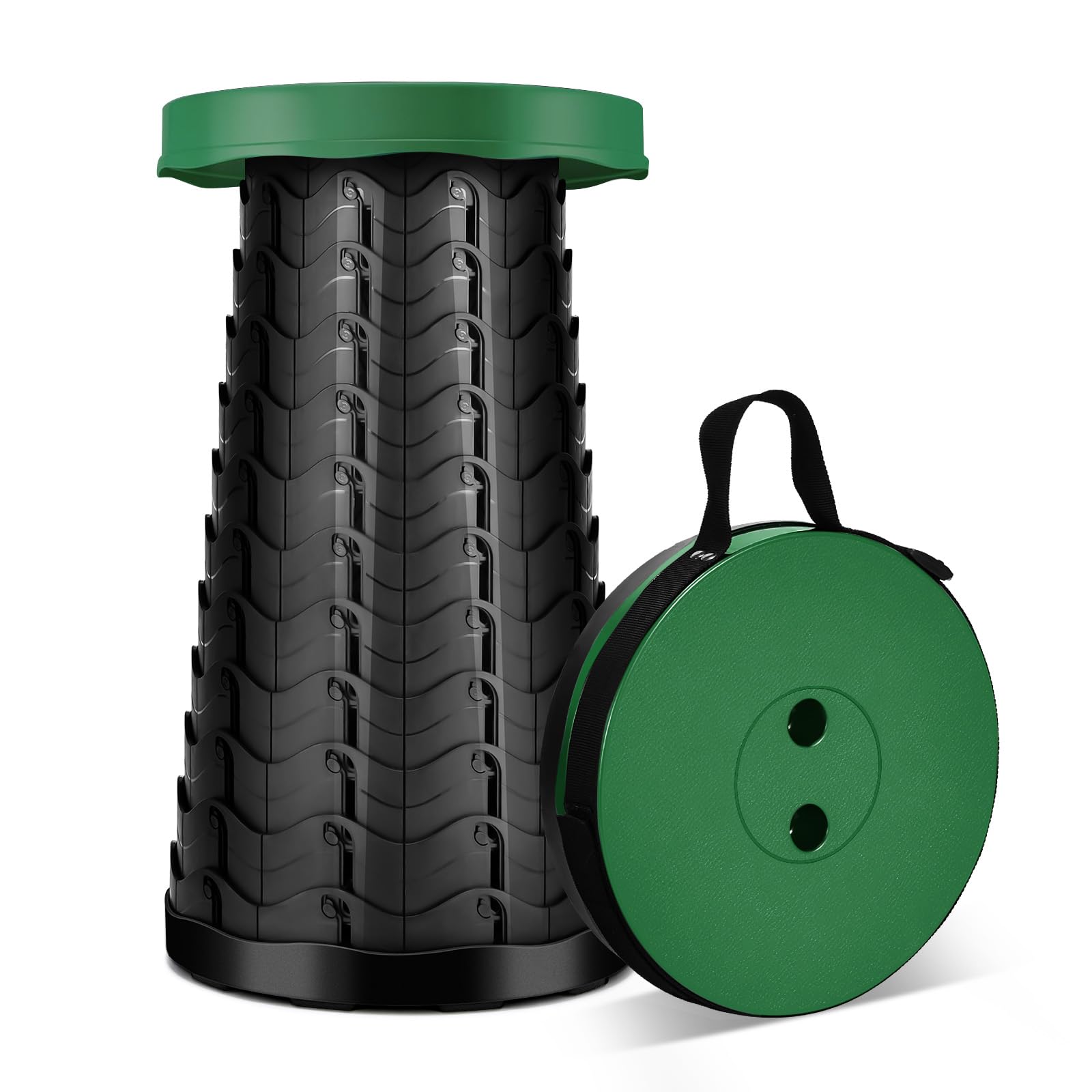 Luxjet Army Green Portable Folding Stool Lightweight Yet More Sturdy With Load Capacity 180Kg, Retractable Plastic Foldable Collapsible Stool For Camping Fishing Hiking Bbq Outdoors Indoors (, Round)