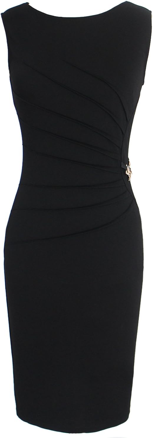 VFSHOW Womens Work Office Business Casual Sleeveless Ruched Elegant Professional Church Cocktail Party Pencil Sheath Dress - Image 3