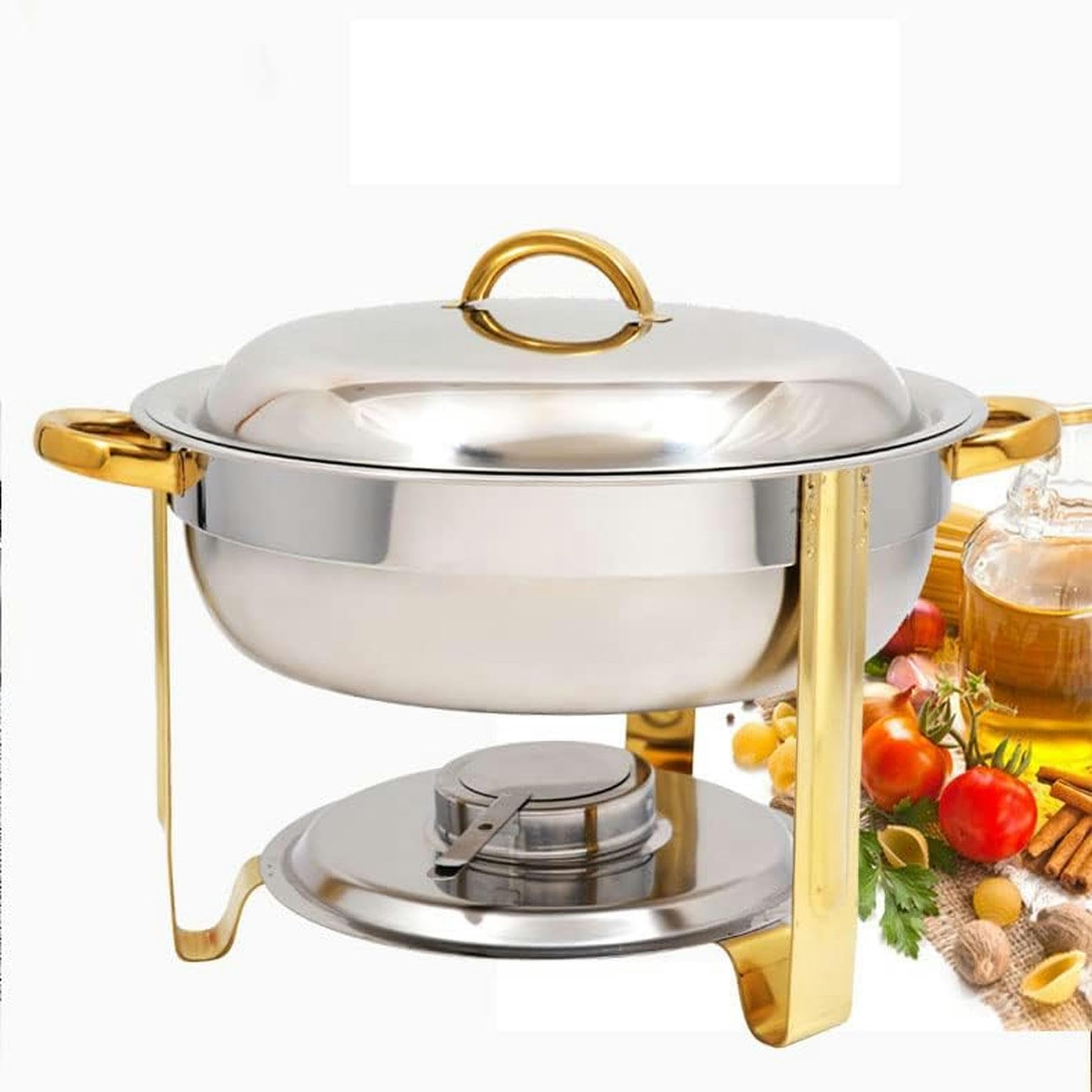 Plaque de buffet en acier inoxydable 4L | Chafing dish rond pour traiteur