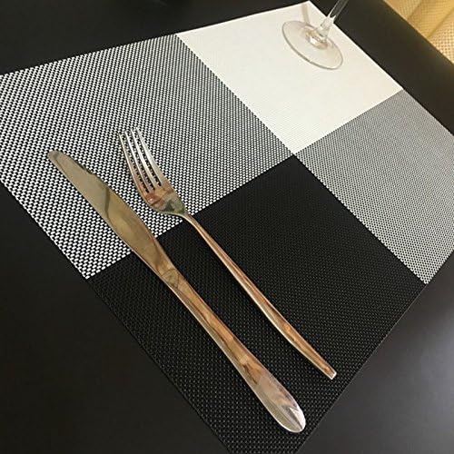 WM Beauty Place Mats Set of 6 Rectangle Non Slip Diner Table Mats Heat Resistant Dining Place Mats for Kitchen, Black