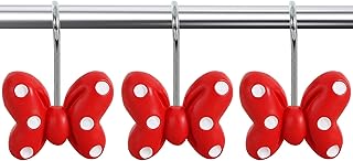 12-Piece Red Polka Dot Bow Shower Curtain Hooks, Cute Mouse Bowknot Stainless Steel Decorative Shower Hangers Rings for Bathroom Decor