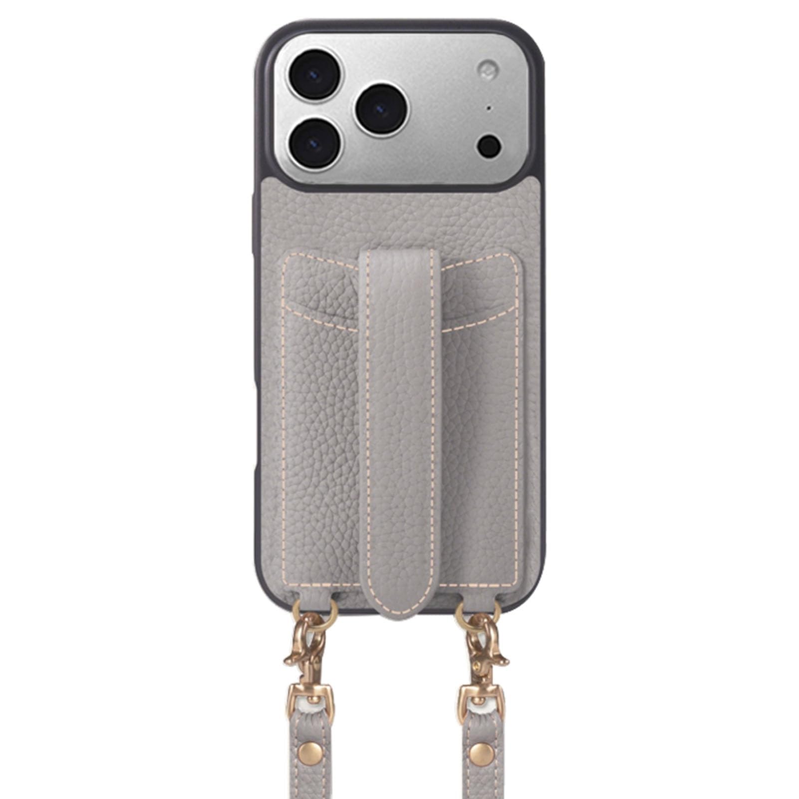Generico Etui na iPhone 17 Pro Max/17 Pro/17 Air/17, prawdziwa skóra z powłoką zapobiegającą odciskom palców Gniazda na karty Smycz Pasek na rękę (szary, 17 Pro)
