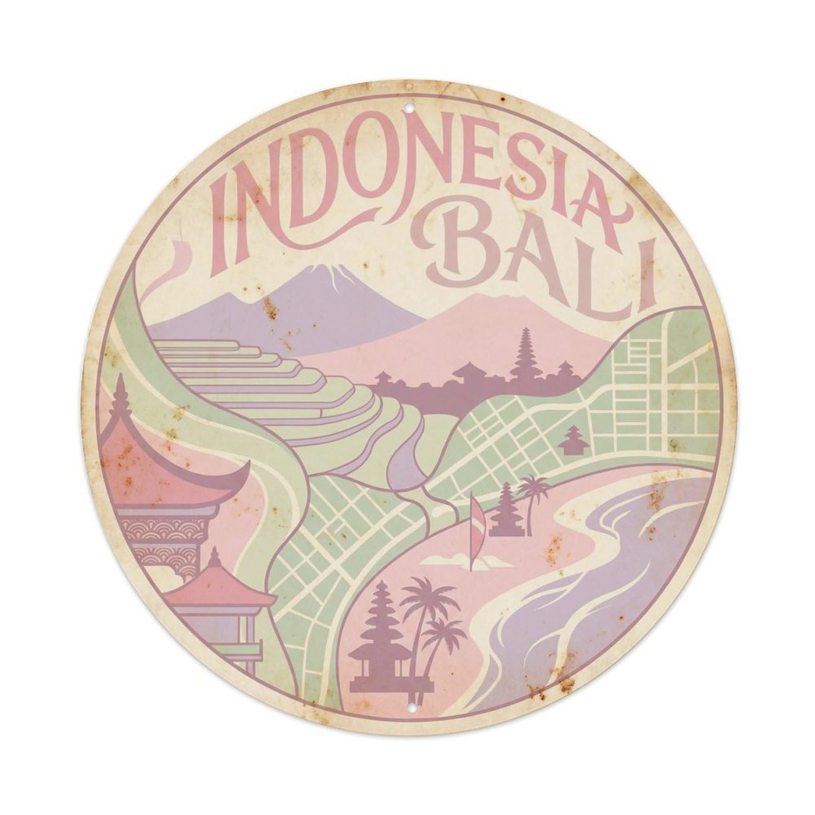 Bali Indonesia Lagoon Travel Classic Illustration Metal Tin Sign