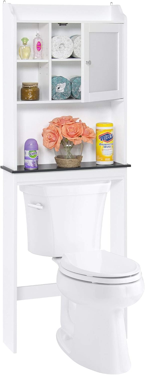 Best Choice Products Wooden Modern Contemporary Over-The-Toilet Space Saver Organization Storage Cabinet for Home, Bathroom w/Adjustable Shelves, Cubby, Framed Door Panel, White