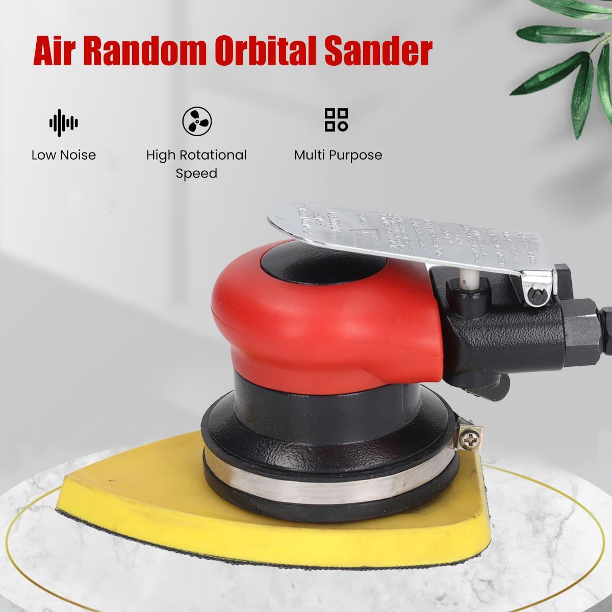 1/4 in Air Random Orbital Sander, 10000RPM 90PSI Triangle Long Vibration Pneumatic Palm Sander Tool, Air Powered Sander Polisher for Wood, Metal, Fiberglass, Other Composite Materials