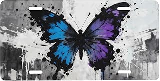 Butterfly Spray Paint Front License Plate Car Decorative License Plates Aluminum Metal Decor Accessory Novelty Vanity Tag Cover with 4 Holes for Men Women 6" X 12"