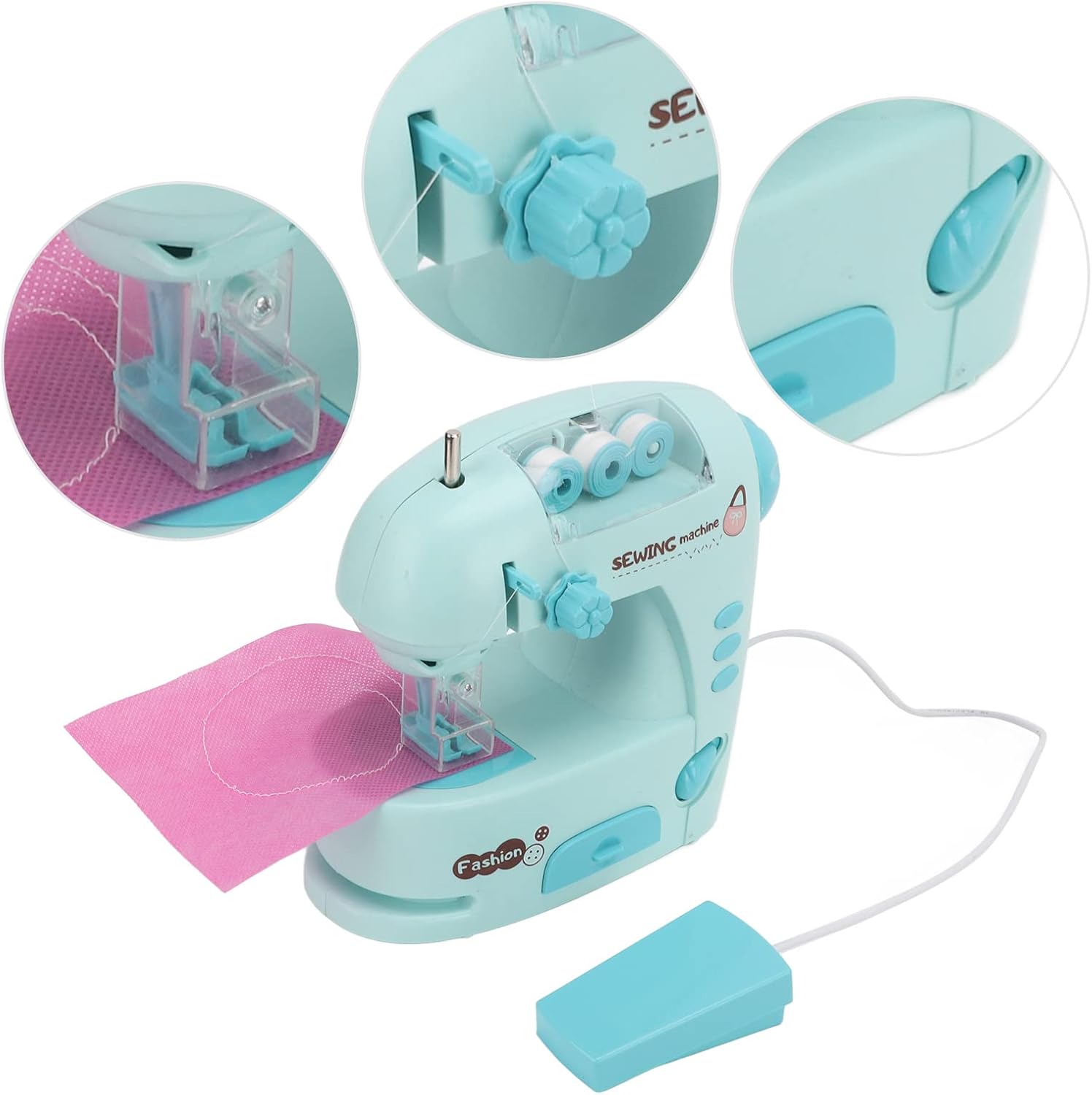 LIZEALUCKY Mini Sewing Machine, Educational Electric Kids Sewing Kit, DIY Interesting with Side Button for Kids Over 3 Years Old Boys and Girls Birthday Gifts