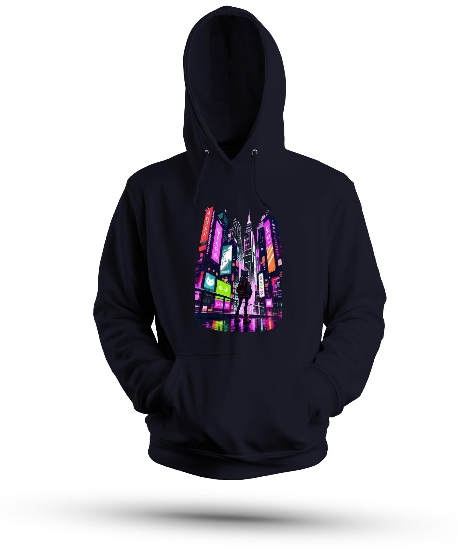 Cyberpunk Anime Dziewczęca Japonia Y2K bluza z kapturem | Vaporwave Synthwave Sci-Fi Otaku Manga Cosplay Drapacz chmur Nekomimi Futuryzm Życie nocne Cybercore Estetyka