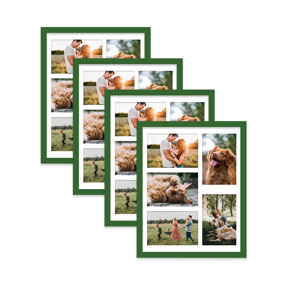 Green Multi Photo Frame - Holds 5 x 6x4 Pictures, Family Collage Picture Frame for Wall Display, 14x11 Frame size, Set of 4