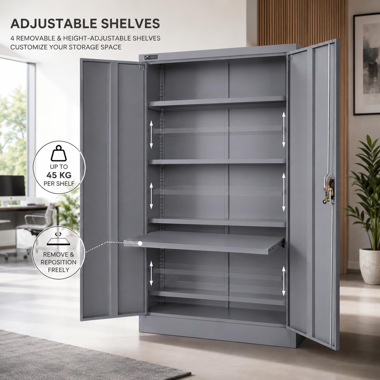Aktenschrank Mehrzweckschrank Büroschrank abschließbar 40x90x140cm - Lagerschrank Materialschrank Stahlschrank mit 2 Türen - Höhenverstellbarer Einlegeboden Anthrazit