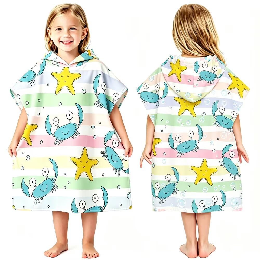 dubuto Kids Beach Towels with Hood for 3-10 Years Hooded Toddler Boys Girls Bath Towel Poncho Absorbent Quick Dry Soft Microfiber Swim Robe Lightweight 25"x35" for Beach Pool