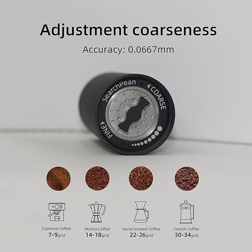 Miniatura 4 de Molinillo de café manual SearchPean sin esfuerzo, capacidad de 1.06 oz con ajuste ajustable de acero inoxidable CNC para verter sobre expreso