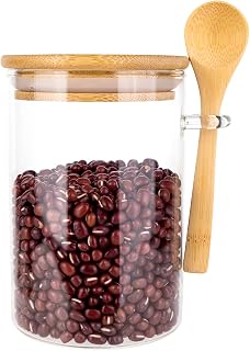 Airtight Food Storage Containers, Glass Storage Canister with Wooden Spoon and Lids, 20 Oz Glass Jars with Lids,Glass Jar for Serving Bath Salt Sugar Spice Coffee Tea Cereals Condiment Food (1 set)
