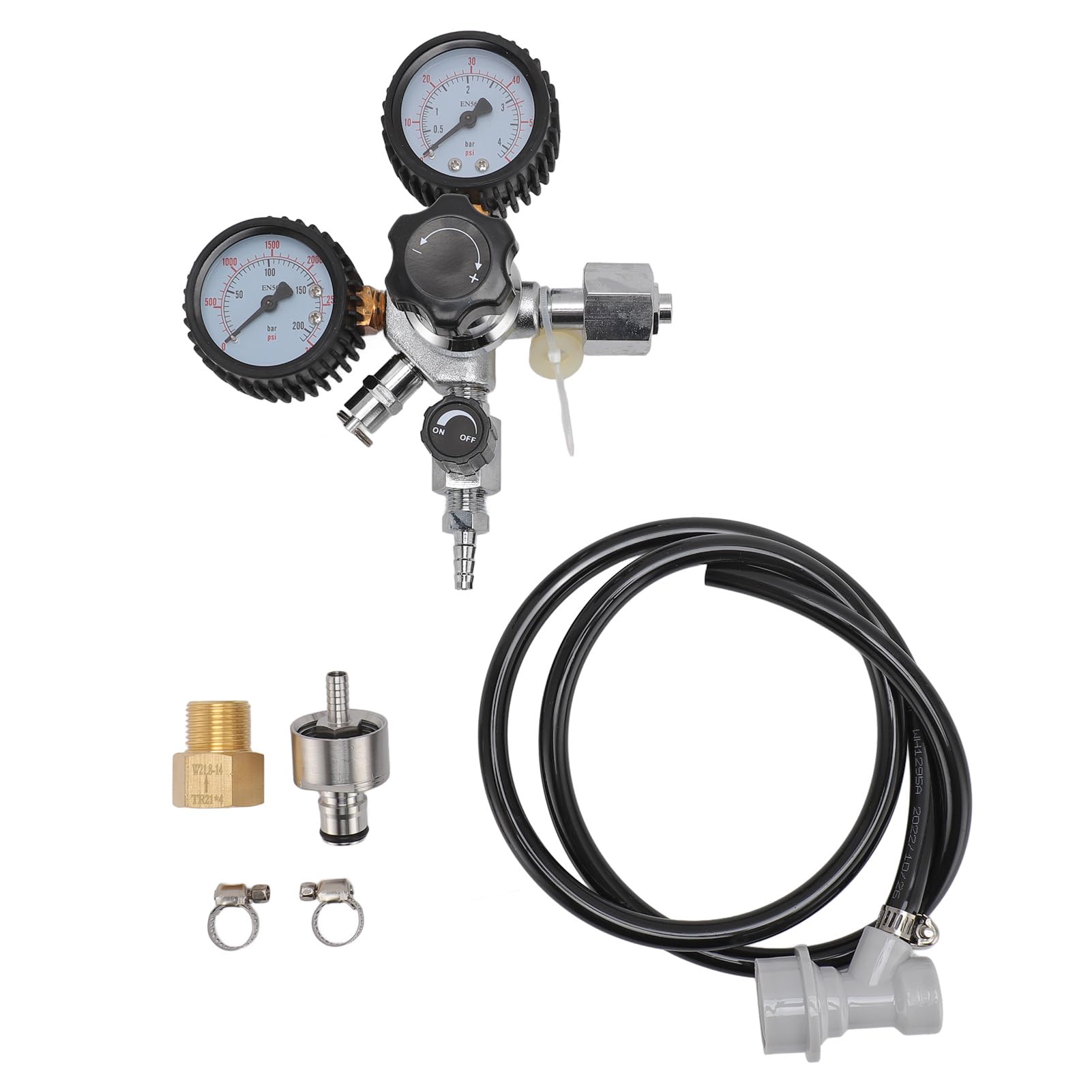 Buachois Regulador de CO2 de Barril de Cerveza, W21.8 Reductor de de Botella de Gas de Presión con Manómetro Doble Contador de Burbujas de Retencion para Máquina de Elaboración Dispensador de Cerveza