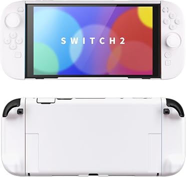 PlayVital Protective Case for Nintendo Switch 2 | Dockable Grip Cover with Extra Foldable Stand & Thumb Grips for Switch 2 2025 - White