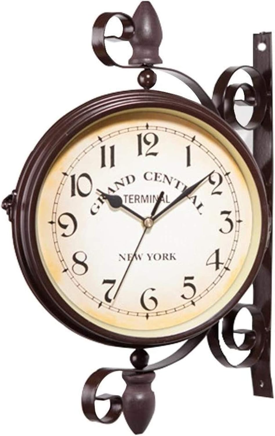 Double Sided Wall Clock Golden Vintage Station Clock Outdoor Indoor Clock with Station Bracket
