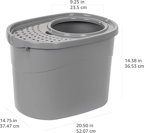 Miniatura 12 de Yaxa Basics Caja de arena grande para gatos con lados altos, entrada superior, incluye cuchara, 20.5 x 14.75 x 14.38 pulgadas, gris