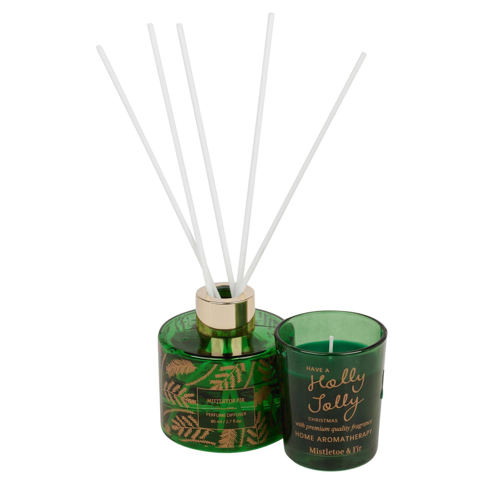 Urbnliving Green 80Ml Mistletoe & Fir Reed Diffuser Christmas Tree Box Gift Set, Home Aromatherapy Fragrance, Best For Winter And Xmas Essentials, Diffusers With Sticks, Air Fresheners