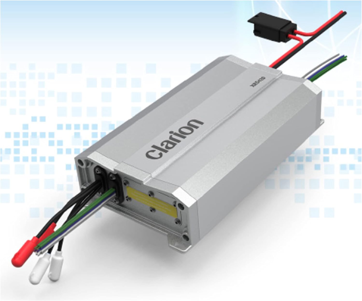 Fuq view of Clarion XR5420 amplifier with wiring connections