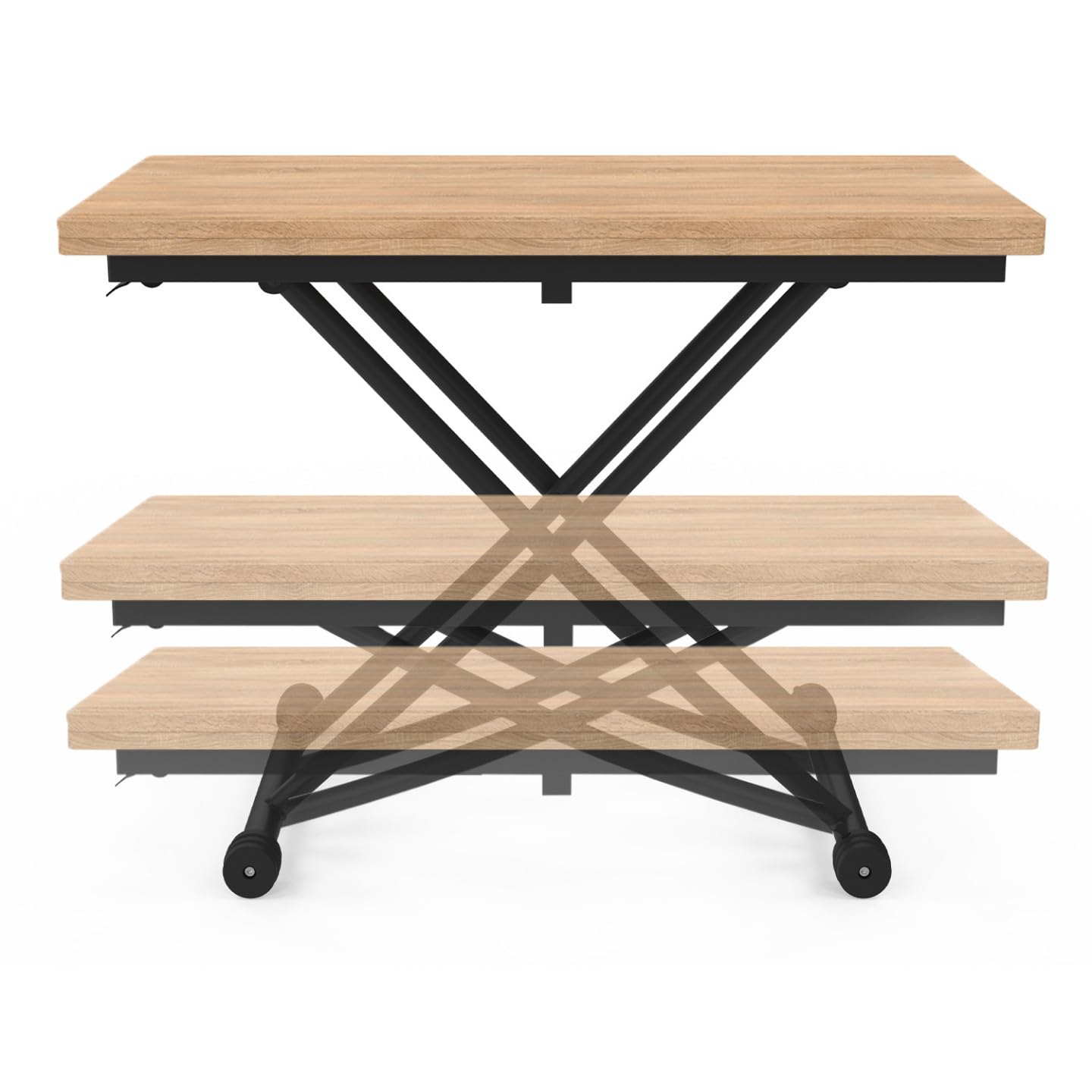 IDMarket - Table Basse Extensible relevable en Table à Manger rectangulaire Urbana Plateau façon hêtre Pied Noir Design Industriel