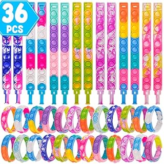 yingd 36pcs Pop it Bracelet, Fidget Bracelet Pop Bracelet it Pack, Silicone Multi-Color Push Pop Bracelet Bubble Sensory Toys, Birthday Christmas Party Gifts, Decompression Wristband for Kids Adults