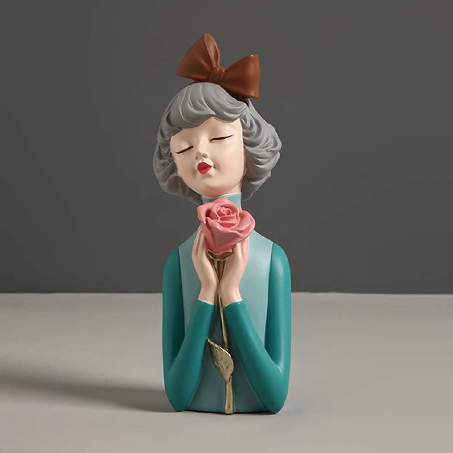 Resin Girl Statue Modern Girl Figurine Craft Ornament Dried Flower Vase Holder for Home Office Bedroom Living Room Porch Desktop Decor - Blue