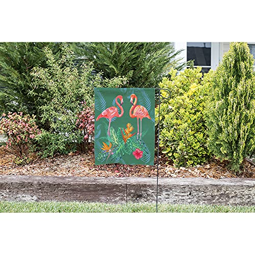 Moslion Pink Flamingos Garden Flag Vertical Double Sided Tropical Flowers And Jungle Leaves Hibiscus Pink Lotus House Flags Home Burlap Banners 12.5X18 Inch For Outdoor Decor Lawn #TOP2