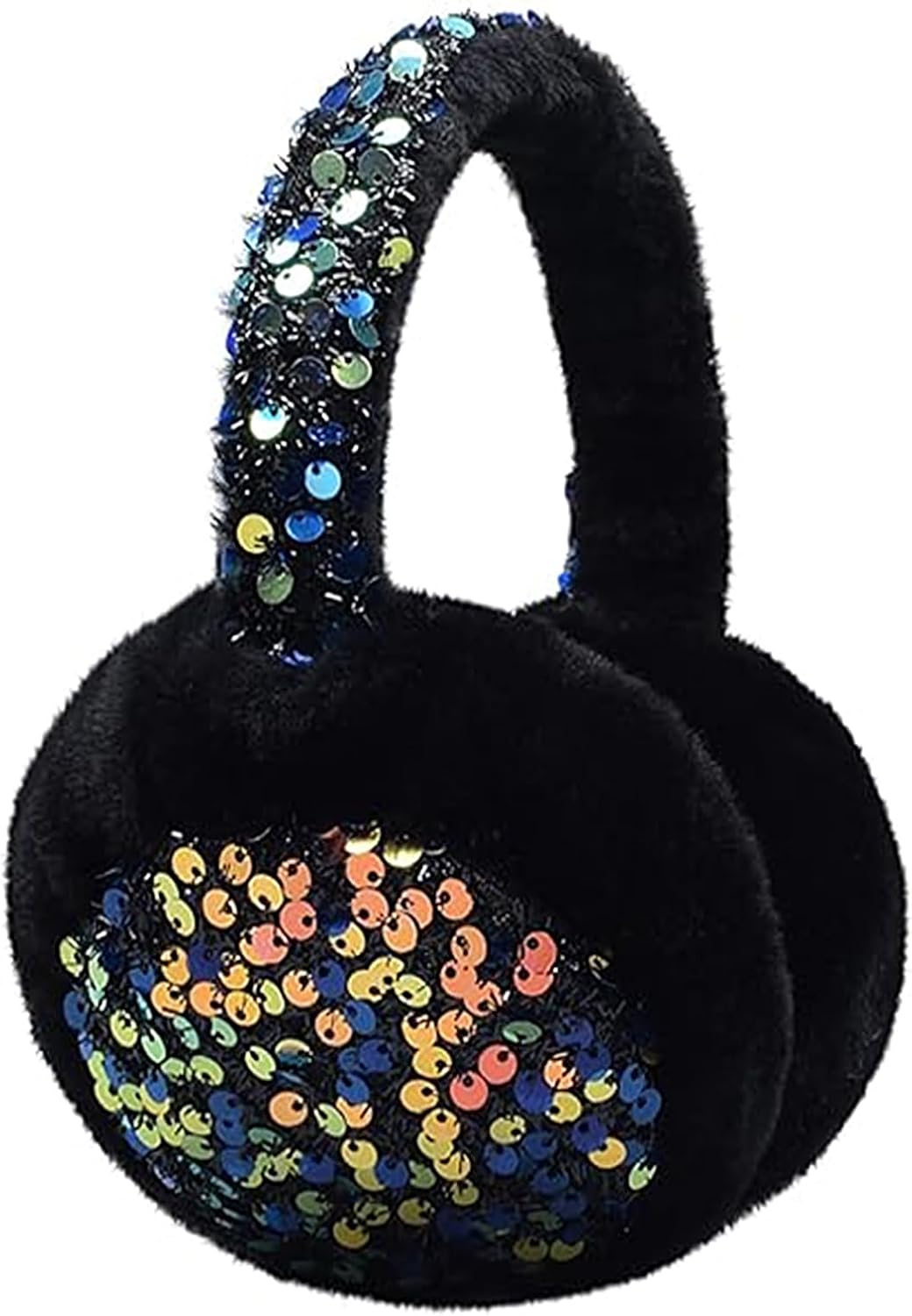 TINAYAUE Sequin Ear Muffs for Women Girls Faux Fur Shiny Earmuffs Cute Student Winter Warm Earmuffs Outdoor Plush Ear Warmers