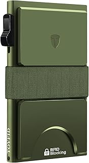 Metal Wallet with Quick Access to Cards, Aluminum Card Holder Pop Up Wallet for Men, RFID Minimalist Wallet for Men that Can Hold 14+ Credit Cards, Ideal Gift for Men, Army Green