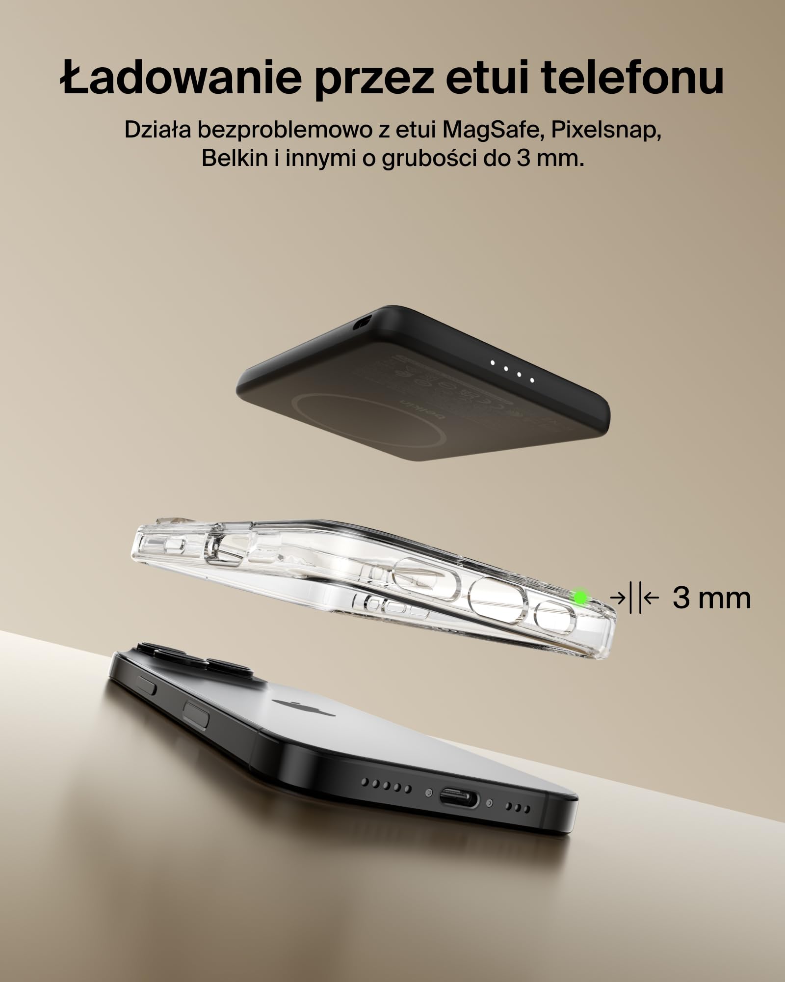 Belkin BoostCharge Cienki Magnetyczny Powerbank 5000 mAh USB-C – Czarny | Powerbank Bezprzewodowy 5000 mAh, Pierścień Magnetyczny, Port USB-C, Naładowany, Kabel w Zestawie, do Podróży Samolotem