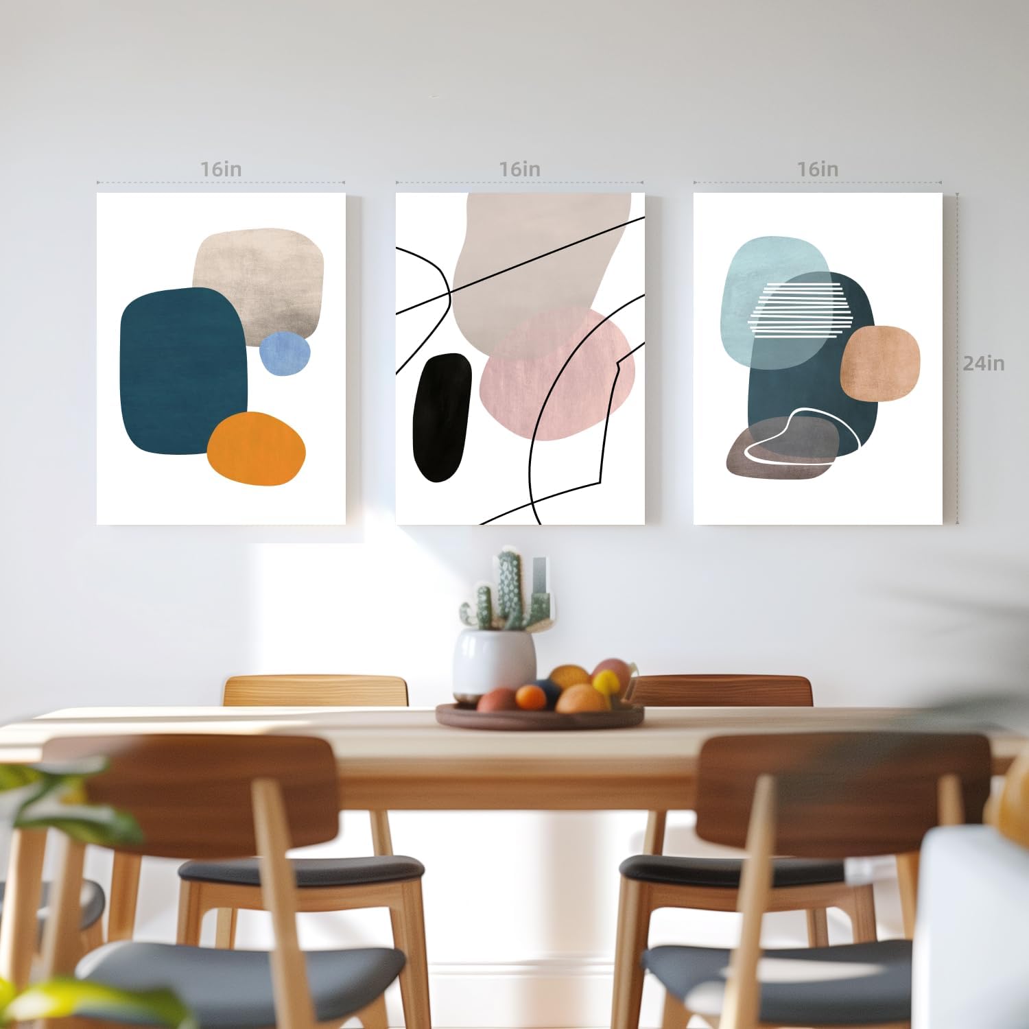 IAFWZX Framed Abstract Geometric Wall Art, Orange Blue Beige Color Block Wall Decor, Modern Minimalist Canvas Painting, Neutral Boho Colorful Geometric Aesthetic Picture for Living Room 16"x24"x3