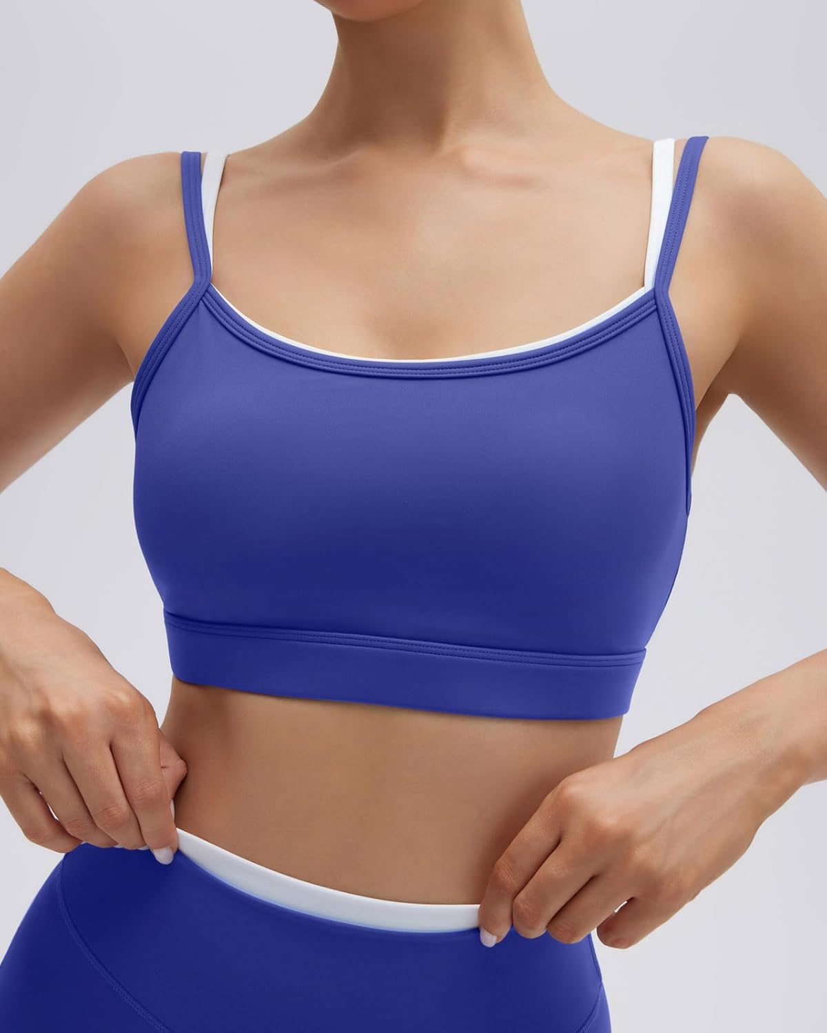 SUUKSESS Women 2 Pieces Workout Sets Padded Spaghetti Straps Camis High Waist Biker Shorts - Image 5