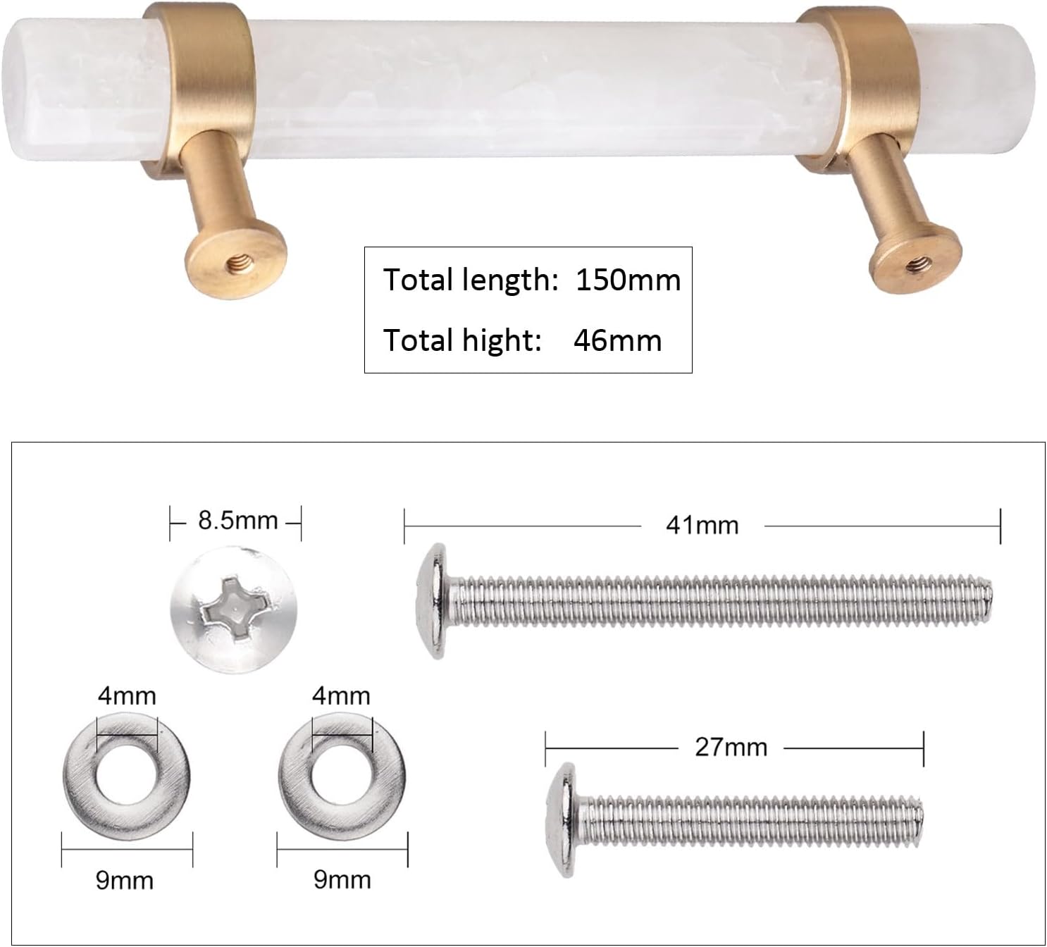 mookaitedecor Set of 2 Brushed Brass with Rock Quartz Crystal Drawer Knobs, Kitchen Cabinet Handles Pulls Door Knobs for Dresser Cupboard Hardware, 5.9 Inches